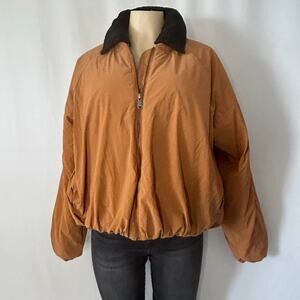 Free People Movement Bomber Jacket Sm Oversized Sherpa Collar Brown Distressed